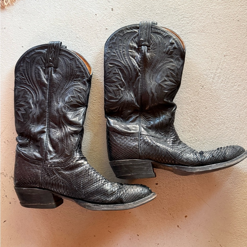 Tony Lama Black Embossed Leather Boots